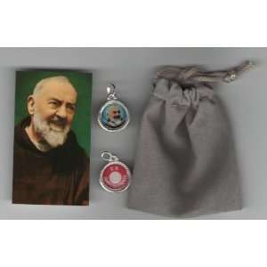 Saint Padre Pio Relic Medal with Velour Bag and Photo 