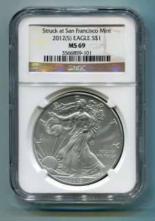 2012(S) AMERICAN SILVER EAGLE NGC MS69 BROWN / GOLD PRE SALE TRUSTED 