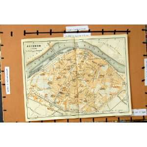  MAP 1907 STREET PLAN AVIGNON FRANCE RIVER RHONE EUROPE 