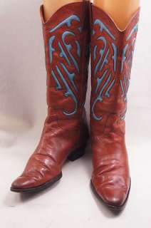 Van Eli Brown Turquoise Leather 6.5 M Womens Western Boots  