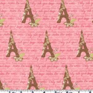 45 Wide Moda Pack Your Bags Eiffel Tower Paris Pink Fabric By The 