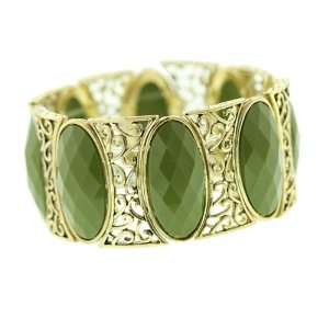  Art Deco Olive & Brass Stretch Bracelet Jewelry