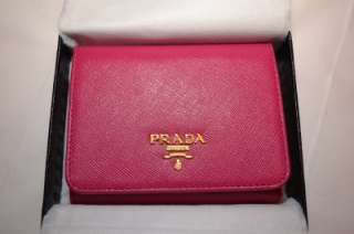PRADA NEW Saffiano Metal Fuchsia Pink Leather Wallet 1M0176 Purse Box 