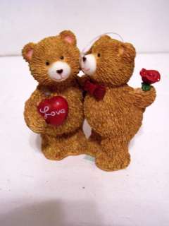 VALENTINE DAY BEAR COUPLE FIGURINE WITH RED LOVE HEART AND RED ROSE 