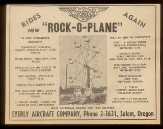   Rock O Plane amusement park ride pic scarce trade promo ad  