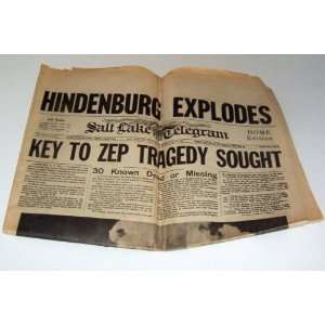  Hindenburg Explodes    Salt Lake Telegram Reprint May 7 