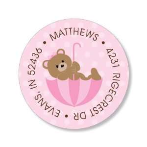  Polka Dot Teddy Pink Round Baby Shower Stickers 