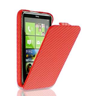 HTC HD7 Premium Carbon Fibre Series Flip Case   Red  
