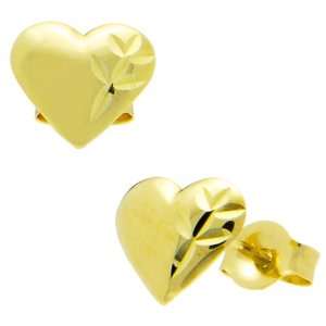  14k Yellow Gold Pattern Heart Stud Earrings: Jewelry