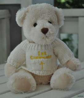 1st First Communion Teddy Bear in Sweater Christian  