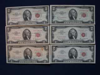 Lot of 6 $2.00 Red Seal United States Notes   US COINS  
