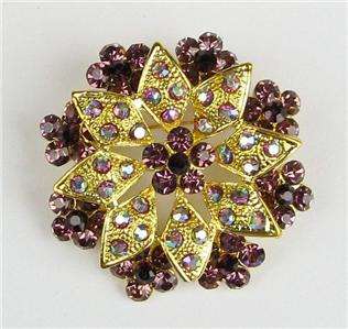 Purple Star Anise Folower Rhinestone Crystal Pin Brooch  