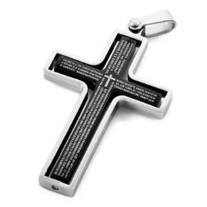   Unique Mens Black Stainless Steel Bible Cross Necklace Pendants