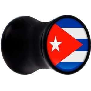  2 Gauge Black Acrylic Cuba Flag Saddle Plug Jewelry