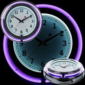  14 Inch Double Ring Neon Clock Purple Outer White Inner 