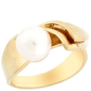   Solid Yellow Gold Freshwater Pearl High Polish Elegant & Unique Ring