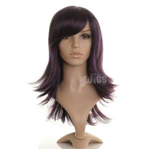 Black Wig With Purple Lowlights   Flicked Layered Style   Ladies Wig 