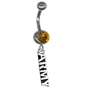   Army U.S. Military Belly Ring with Topaz Jeweled Barbell 3/8 Jewelry