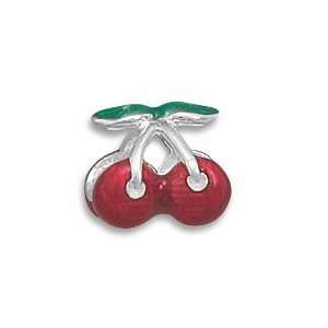   Silver and Red Enamel Cherries Bead Bead Is 11.5mm Charm   JewelryWeb