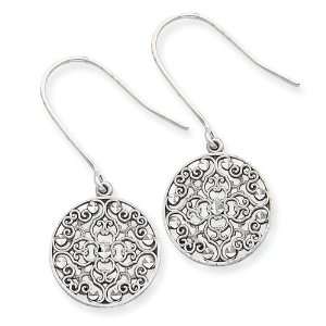  14K White Gold Filigree Circle Wire Earrings Jewelry