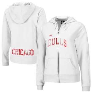   adidas Chicago Bulls Ladies White Tail End Full Zip Hoody Sweatshirt