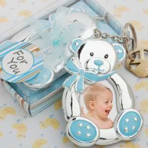   Baby Keepsake: Blue teddy bear design photo frame   key chains: Baby