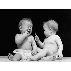  Twin Baby Girls, One Pointing, One Crying Photographic 