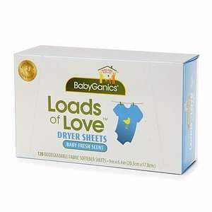  BabyGanics Loads of Love Dryer Sheets, Baby Fresh, 120 ea 