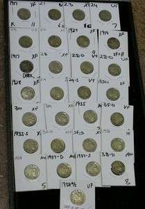 TWENTY NINE DIFFERENT VF XF AU BUFFALO NICKEL LOT ID#O860  