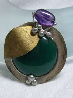 Chrysoprase Amethyst Artisan Hand Forged Silver Brass Abstract 