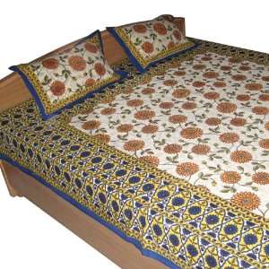 India Bedsheets Pillow Covers Handmade Cotton Floral Printed Design 