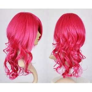   Hot Pink Wavy Curly Party Bangs Heat resistant Cosplay Wig Wigs