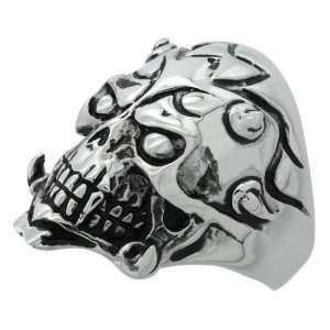  Surgical Steel Tribal Skull with horns and Tattoos 1 3/16 