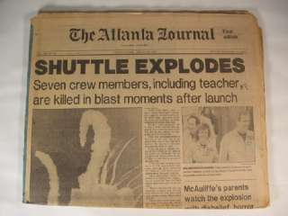January 1986 The Atlanta Journal Shuttle Explodes Newspaper Challenger 