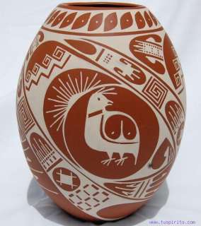 Ana Trillo Mata Ortiz Fine White on Red Pottery Vase  