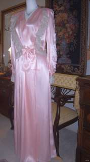 Vtg 30s 40s Victorian Pink High Gloss Liquid Satin Robe Tambour French 