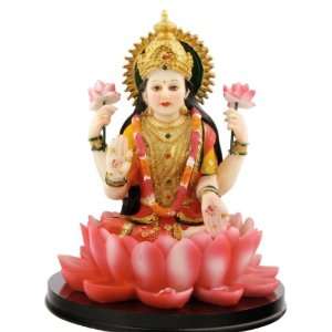   Colorful Hindu Goddess Lakshmi (Laxmi) Statue on Lotus