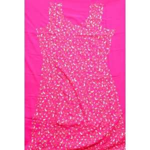 Hot Pink Salwar Kameez Fabric with Crewel Jaal Embroidery 