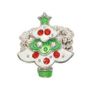 Cute Little Red, Green and White Christmas Tree Stretch Fashion Ring 