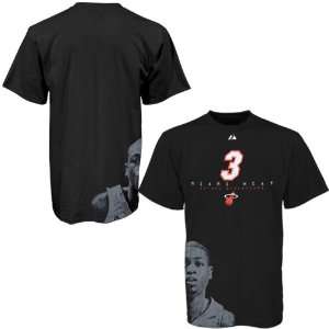 Majestic Miami Heat #3 Dwyane Wade Head Black T shirt  