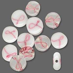   clear with pink awareness ribbon, 10mm flat round. Sold individually