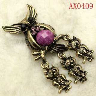Awesome Crystal Owl Antique Bronze Brooch  AX0409  