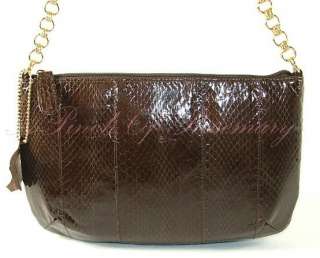 Bloomingdales Snake Embossed Leather Chain Small Bag Purse Brown New