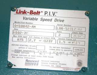 Link Belt Rexnord Variable Speed Drive 0410042 AM P.I.V  