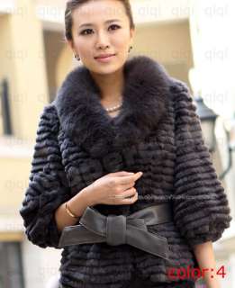   Genuine Rabbit Fur Coat Jacket Garment Fox Collar outwear clothing
