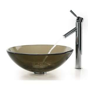   1002 Clear Brown Glass Vessel Sink and Sheven Faucet: Home Improvement