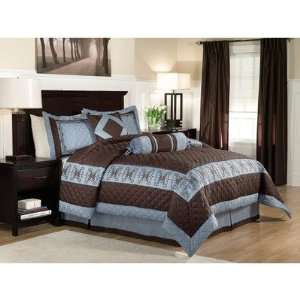  Lofton Blue / Brown King Comforter Set with Bonus Two 
