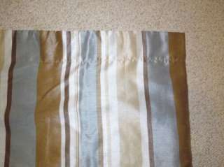 BEAUTIFUL Blue & Brown Striped Pole Top LINED Polyester Curtain/Drape 