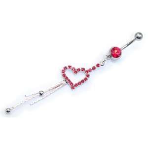    RED   LOVE HEART Gemstone Long Dangle Belly Button Rings: Jewelry