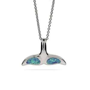  Petite Sterling Silver and Opal Whale Tale Pendant Length 
